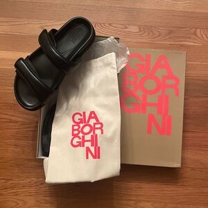 Gia Borghini Black Gia x Pernille Double Strap Leather Slides Size 43 NWT